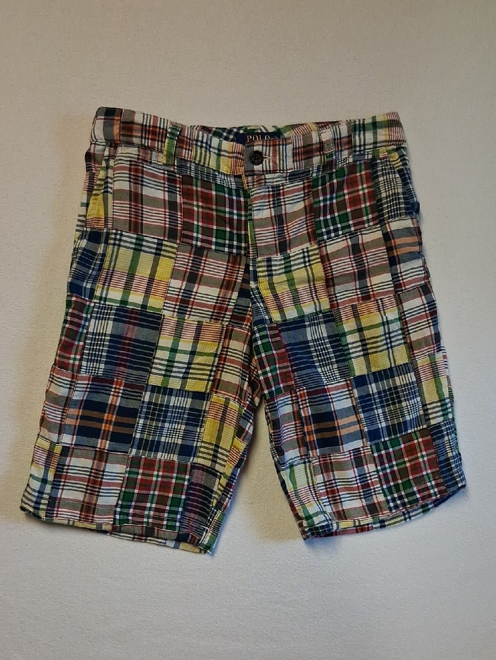 Polo by Ralph Lauren Madras Plaid Shorts - Green Blue Yellow 5 Pocket Size 14